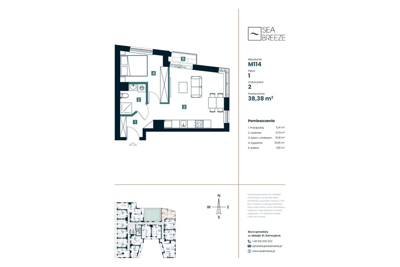 Apartament wakacyjny 38,38 m², piętro 1, oferta nr M114