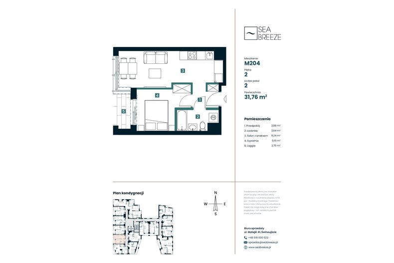 Apartament wakacyjny 31,76 m², piętro 2, oferta nr M204