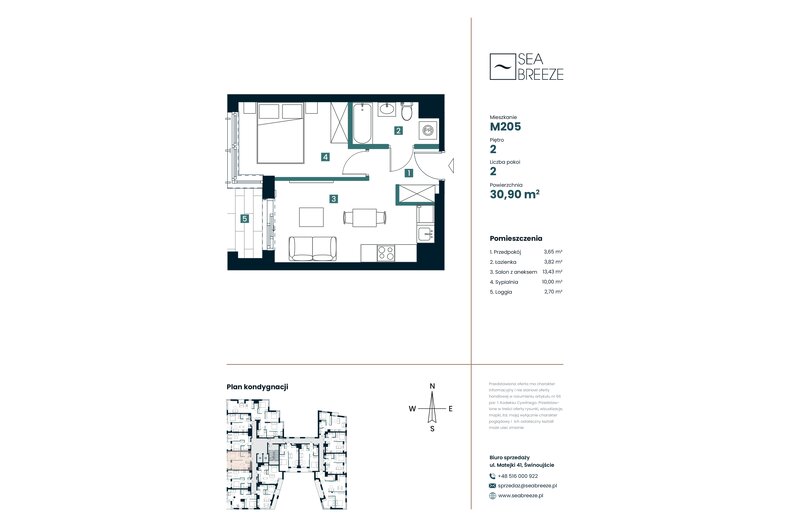 Apartament wakacyjny 30,90 m², piętro 2, oferta nr M205