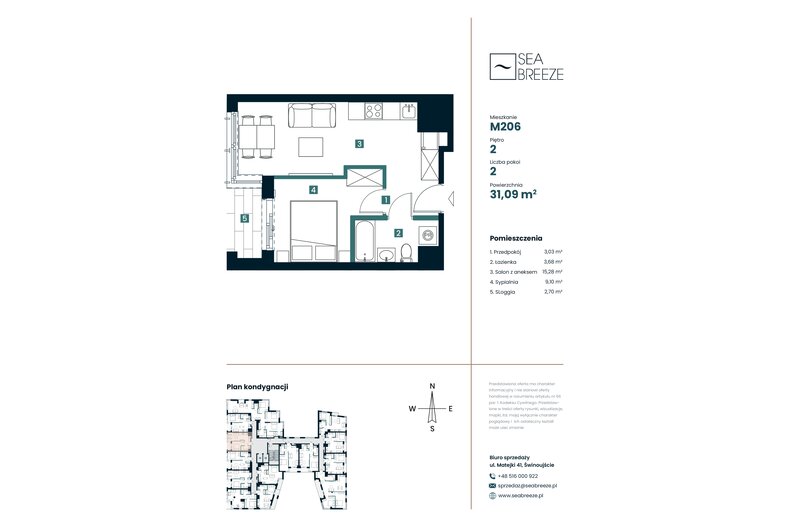 Apartament wakacyjny 31,09 m², piętro 2, oferta nr M206