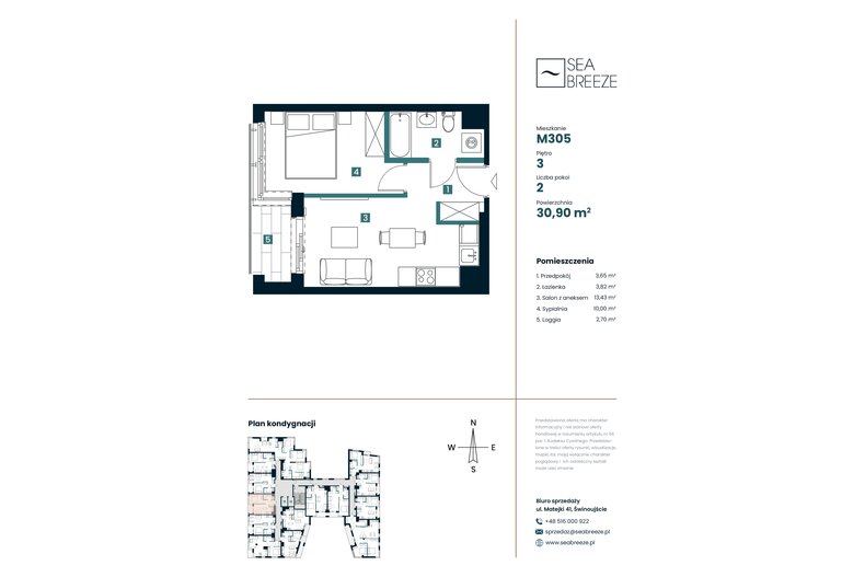 Apartament wakacyjny 30,90 m², piętro 3, oferta nr M305