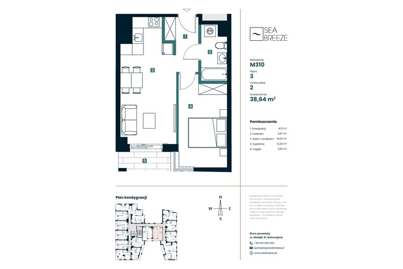 Apartament wakacyjny 38,64 m², piętro 3, oferta nr M310
