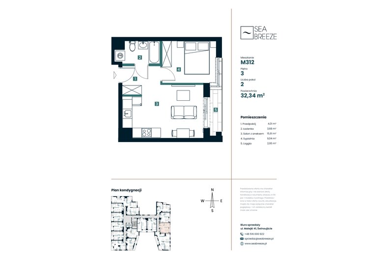 Apartament wakacyjny 32,34 m², piętro 3, oferta nr M312