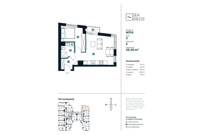 Apartament wakacyjny 38,38 m², piętro 3, oferta nr M314