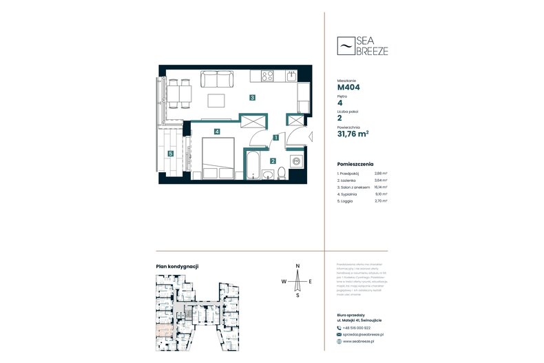 Apartament wakacyjny 31,76 m², piętro 4, oferta nr M404