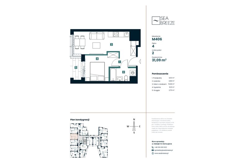 Apartament wakacyjny 31,09 m², piętro 4, oferta nr M406