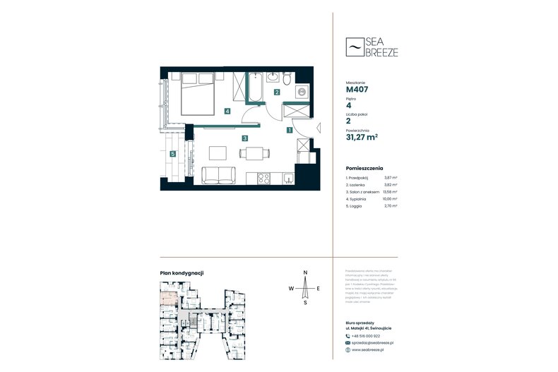 Apartament wakacyjny 31,27 m², piętro 4, oferta nr M407