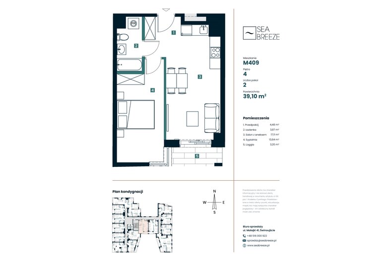 Apartament wakacyjny 39,10 m², piętro 4, oferta nr M409