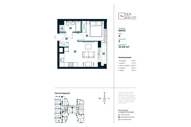Apartament wakacyjny 31,52 m², piętro 4, oferta nr M413