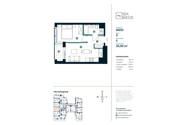 Apartament wakacyjny 30,90 m², piętro 5, oferta nr M503