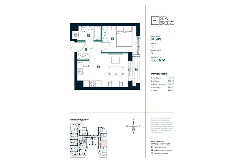 Apartament wakacyjny 32,34 m², piętro 5, oferta nr M509