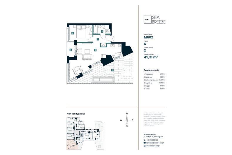 Apartament wakacyjny 45,31 m², piętro 6, oferta nr M602