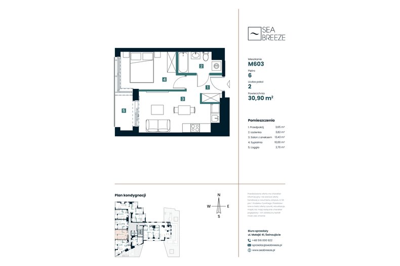 Apartament wakacyjny 30,90 m², piętro 6, oferta nr M603