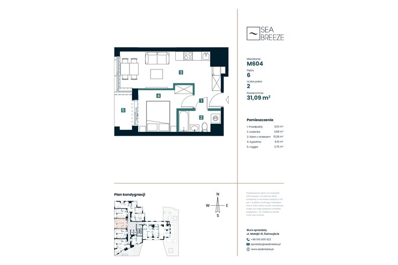 Apartament wakacyjny 31,09 m², piętro 6, oferta nr M604