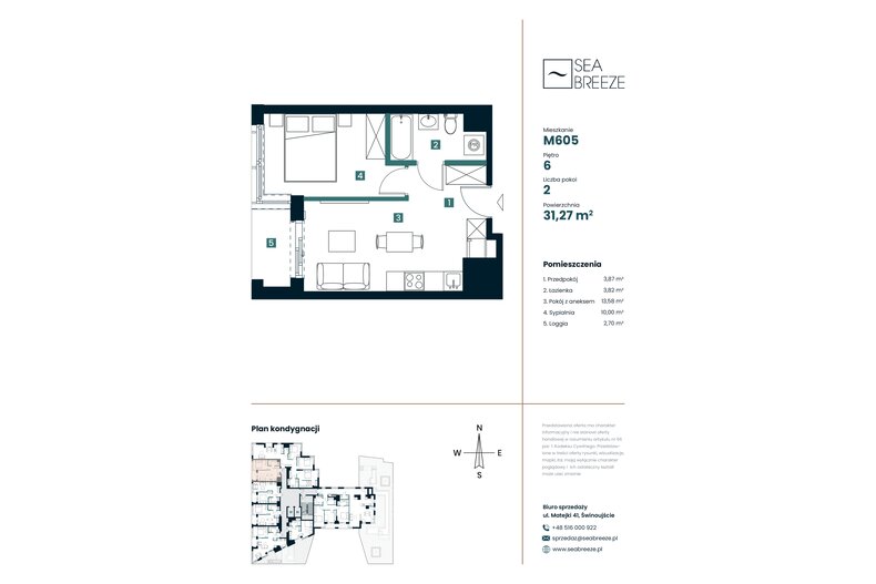 Apartament wakacyjny 31,27 m², piętro 6, oferta nr M605