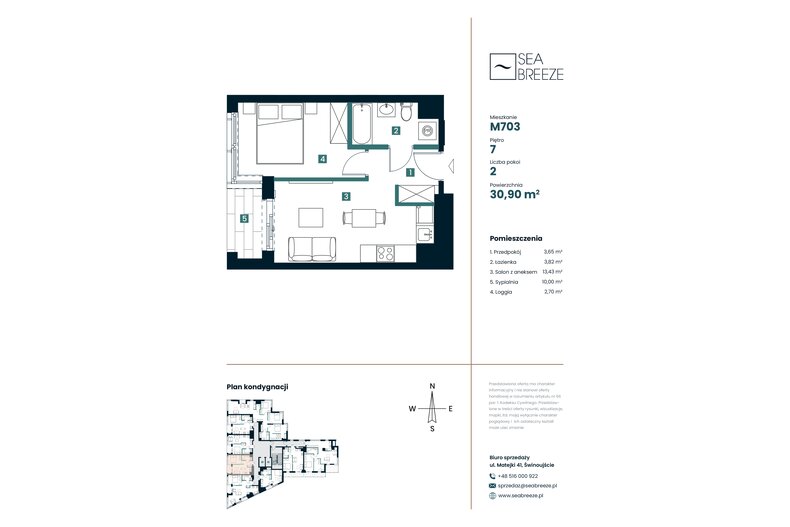 Apartament wakacyjny 30,90 m², piętro 7, oferta nr M703