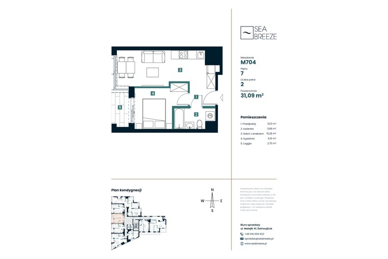 Apartament wakacyjny 31,09 m², piętro 7, oferta nr M704