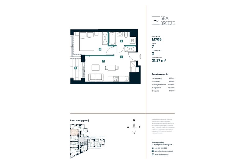Apartament wakacyjny 31,27 m², piętro 7, oferta nr M705