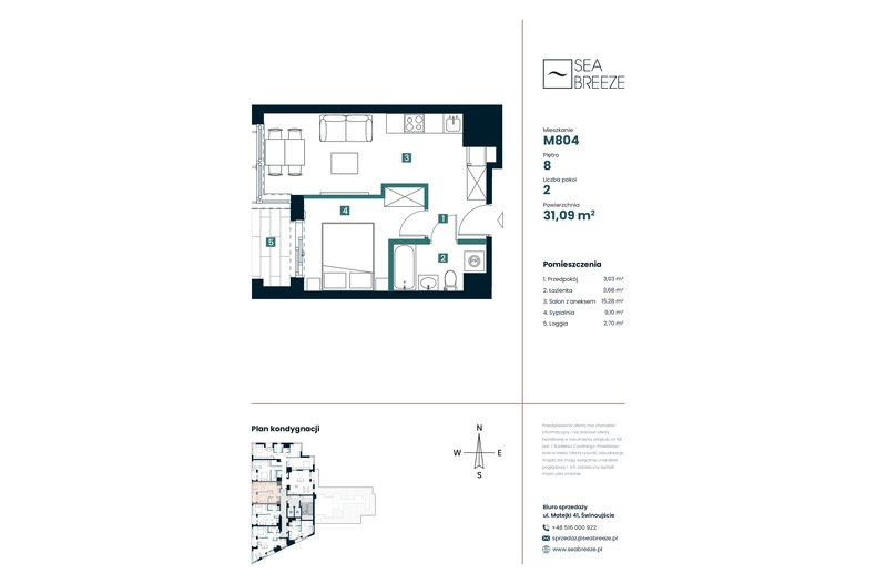 Apartament wakacyjny 31,09 m², piętro 8, oferta nr M804