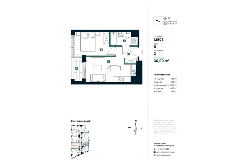 Apartament wakacyjny 30,90 m², piętro 9, oferta nr M903