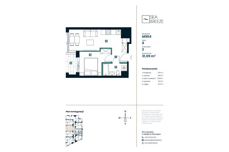 Apartament wakacyjny 31,09 m², piętro 9, oferta nr M904