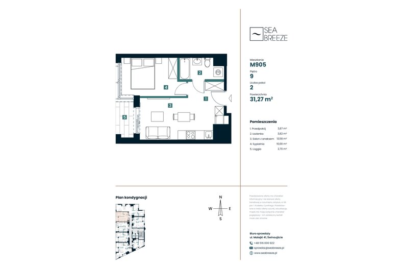 Apartament wakacyjny 31,27 m², piętro 9, oferta nr M905