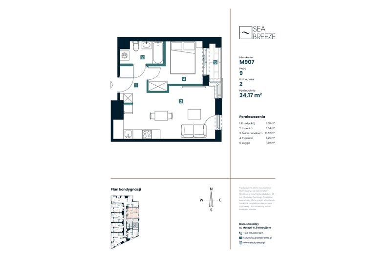 Apartament wakacyjny 34,17 m², piętro 9, oferta nr M907