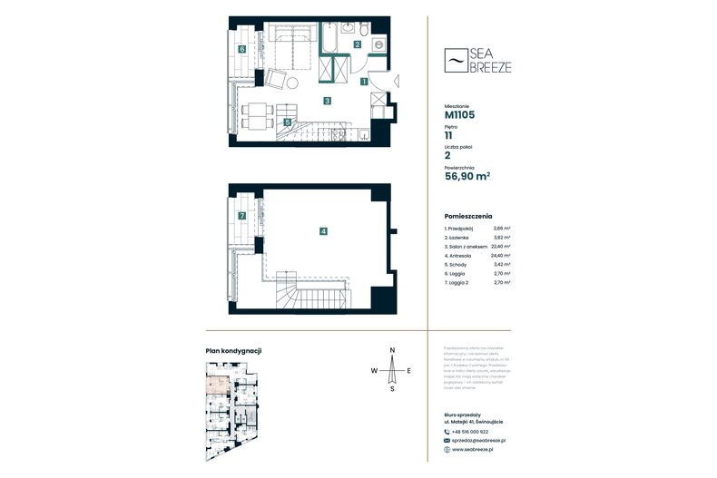 Apartament wakacyjny 56,90 m², piętro 11, oferta nr M1105