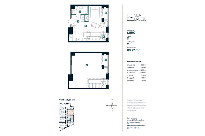 Apartament wakacyjny 63,27 m², piętro 11, oferta nr M1107
