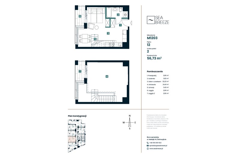 Apartament wakacyjny 56,73 m², piętro 12, oferta nr M1203