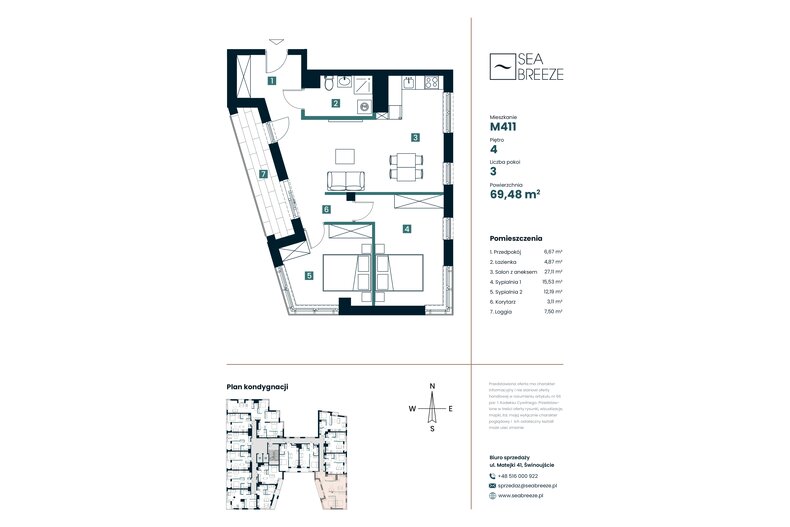 Apartament wakacyjny 69,48 m², piętro 4, oferta nr M411
