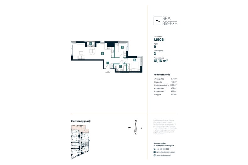 Apartament wakacyjny 61,16 m², piętro 9, oferta nr M906