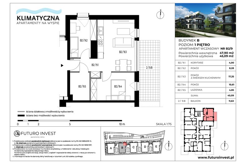 Apartament wakacyjny 45,09 m², piętro 1, oferta nr B2/9