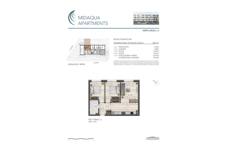 Apartament wakacyjny 58,51 m², parter, oferta nr 1.1