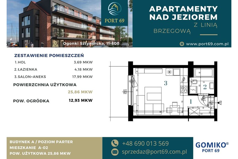 Apartament wakacyjny 25,86 m², parter, oferta nr A-02
