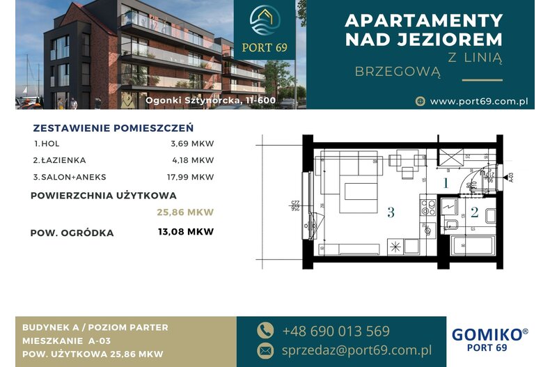 Apartament wakacyjny 25,86 m², parter, oferta nr A-03