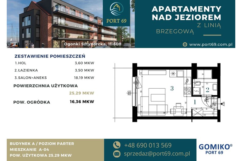 Apartament wakacyjny 25,29 m², parter, oferta nr A-04