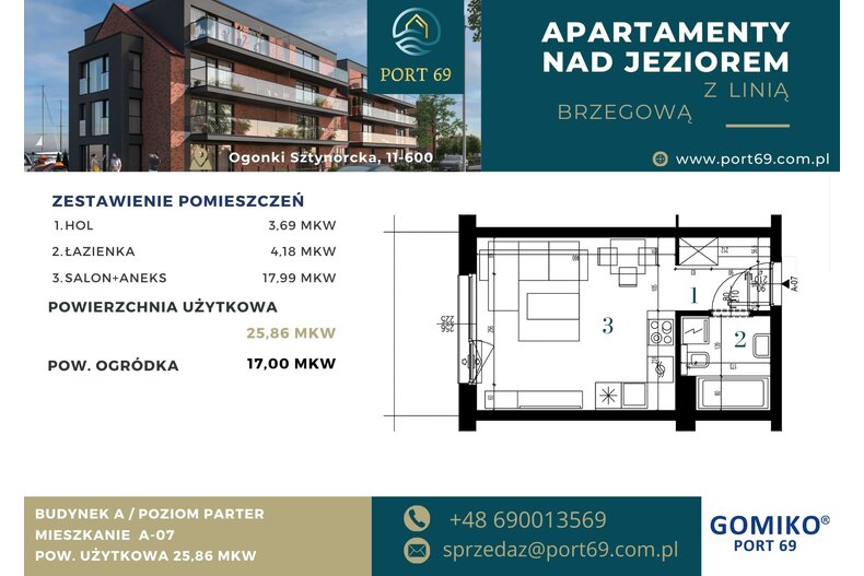 Apartament wakacyjny 25,86 m², parter, oferta nr A-07