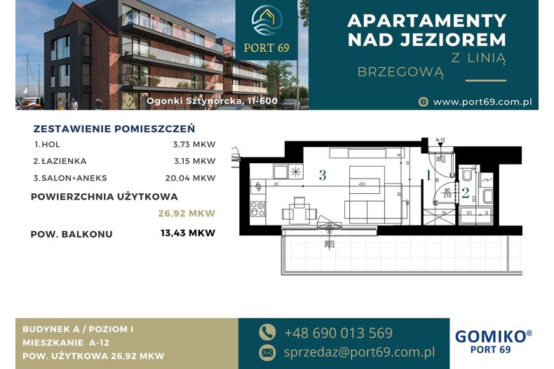 Apartament wakacyjny 26,92 m², piętro 1, oferta nr A-12