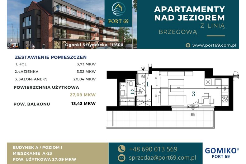 Apartament wakacyjny 27,09 m², piętro 1, oferta nr A-23