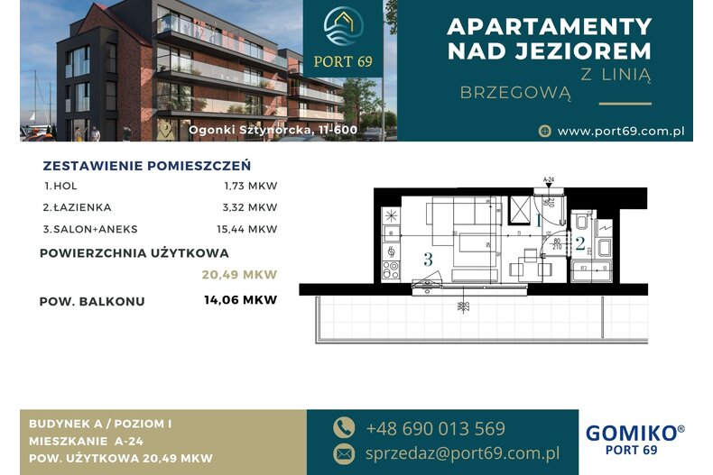 Apartament wakacyjny 20,49 m², piętro 1, oferta nr A-24