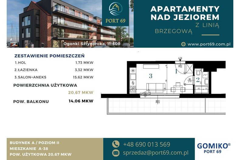 Apartament wakacyjny 20,67 m², piętro 2, oferta nr A-38