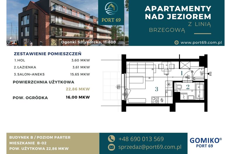 Apartament wakacyjny 22,86 m², parter, oferta nr B-02