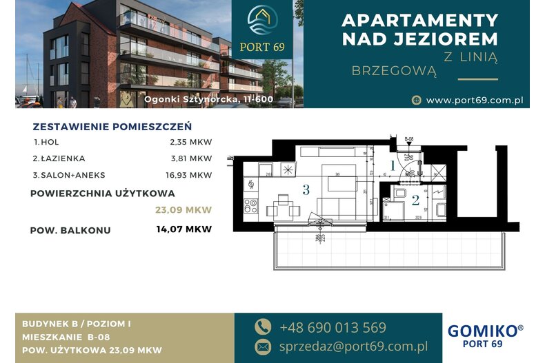 Apartament wakacyjny 23,09 m², piętro 1, oferta nr B-08