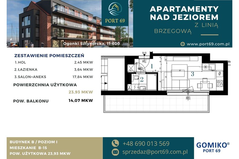Apartament wakacyjny 23,93 m², piętro 1, oferta nr B-15
