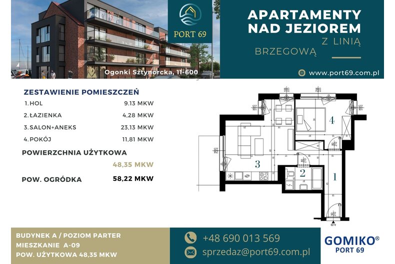 Apartament wakacyjny 48,35 m², parter, oferta nr A-09