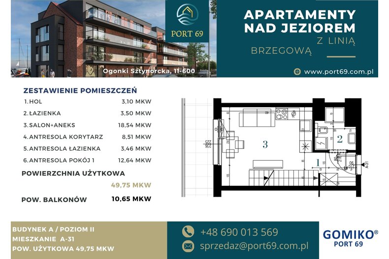 Apartament wakacyjny 49,75 m², piętro 2, oferta nr A-31