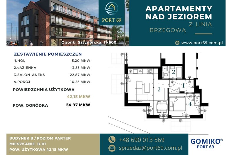 Apartament wakacyjny 42,15 m², parter, oferta nr B-01