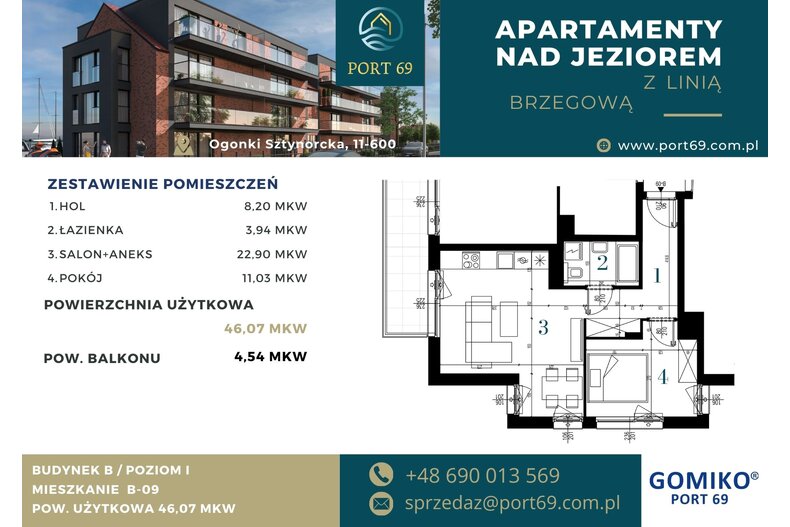 Apartament wakacyjny 46,07 m², piętro 1, oferta nr B-09