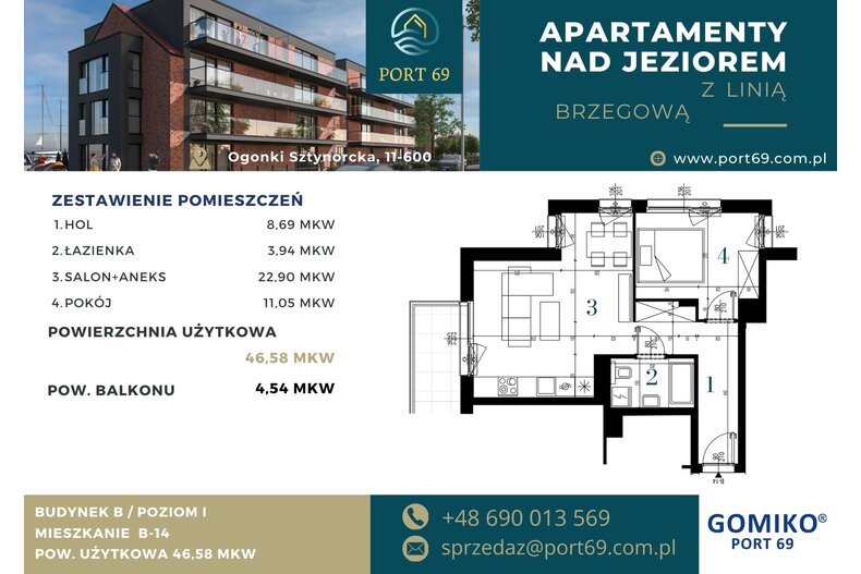 Apartament wakacyjny 46,58 m², piętro 1, oferta nr B-14